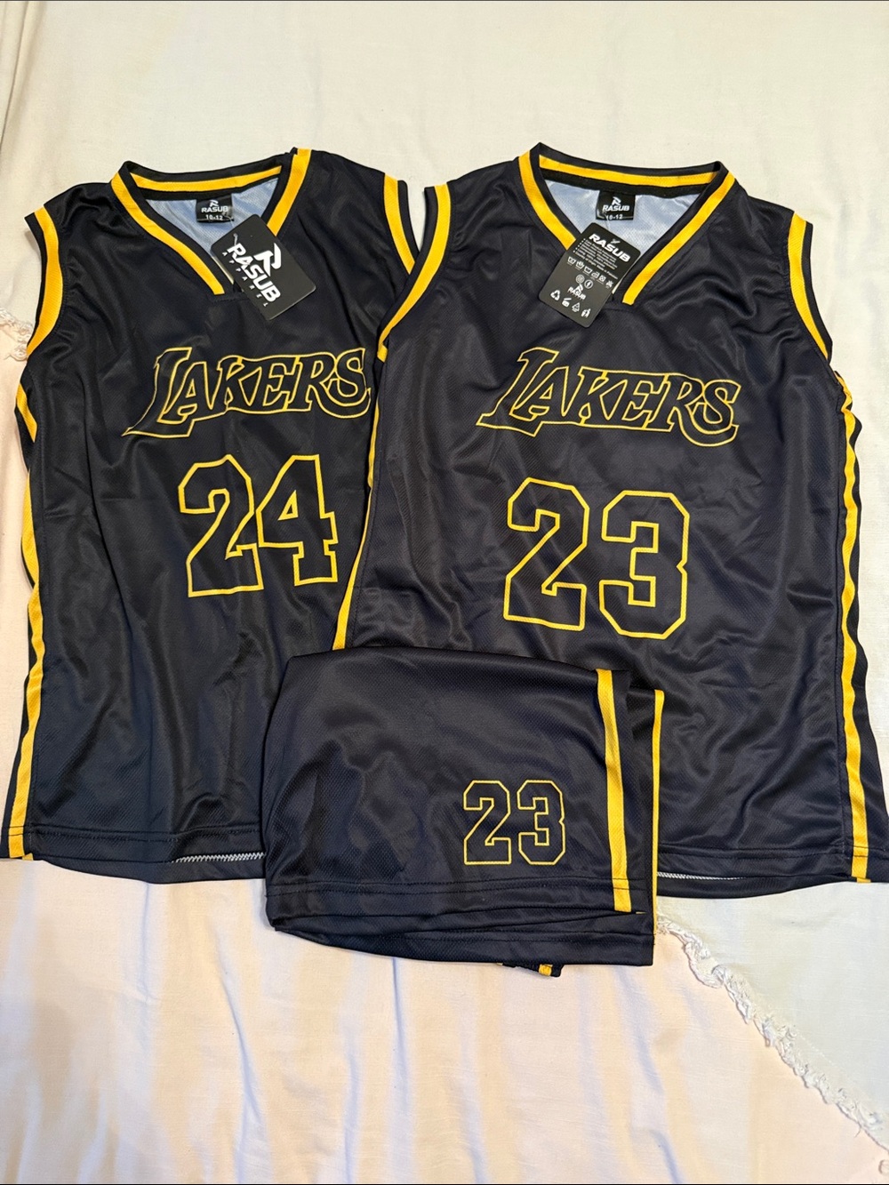 Size 8-10 Lakers Black & Gold Basketball Jerseys and shorts - 23 & 24